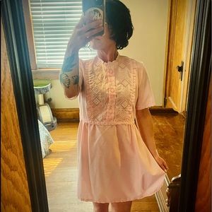 Vintage 60s/70s era pink polyester babydoll mini dress